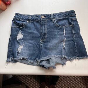 Indigo Rein Blue Jean Shorts Distressed Frayed Hem